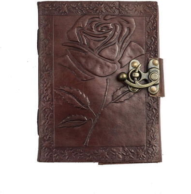 KRISHNA HANDICRAFTS Handmade Leather Rose Embossed Diary with Unlined Pages A5 Diary Plain 100 Pages(Brown)