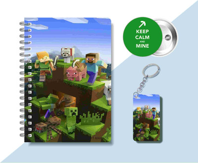 craft maniacs MINECRAFT DIARY & ONE KEYCHAIN & BADGE A5 Diary RULED 120 Pages(Multicolor)