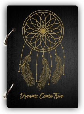 DI-KRAFT Wooden cover Handmade and ring lock pattern Diary A5 Diary Unruled 160 Pages(Black)