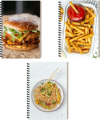ESCAPER Food Designer Binding Notebook, Spiral Ruled Notepad, Personal Diary A5 Diary Ruled 160 Pages(Combo- D, Pack of 3)