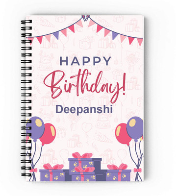 GIFTUATION Deepanshi Happy Birthday Notebook / Gift for Birthday A5 Diary Unruled 140 Pages(Pink)