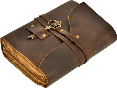 Craftshub FINISH LEATHER KEY & HANDMADE ANTIQUE PAPER A5 Diary UN-RULED 200 Pages(DARK BROWN)