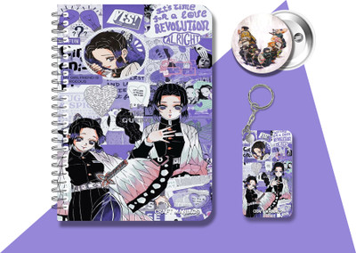 craft maniacs SHINOBU DIARY & KEYCHAIN & BADGE A5 Notebook RULED 160 Pages(Multicolor, Pack of 3)