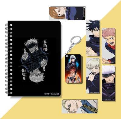 craft maniacs 2024 JUJUTSU KAISEN DIARY ,6 FREEBIE BOOKMARKS & ONE WOODEN KEYCHAIN A5 Notebook RULED 160 Pages(Multicolor)