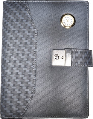 UBROFIT Lock & Key Diary with 2- Folder Clock and Calculator Soft Leather Diaries 2025 B5 Diary Single Ruled 365 Pages(Grey)