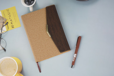 Diaro Stylish 3 Flod Design Diary with Magnetic Closure, Pen Loop & Ribbon Bookmark A5 Notebook Ruled 208 Pages(Tan)