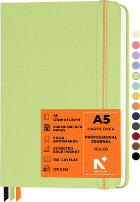 NEORAH - 208 Pages - 135 gsm | PRO SERIES Journal - Hardcover Ruled Notebook A5 Journal RULED 208 Pages(Light Green)
