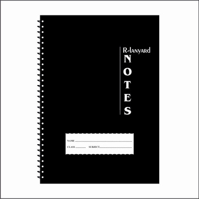 RLanyard Spiral A4 Notebook unruled/plain, Notebook for Students 200 Pages(Black)