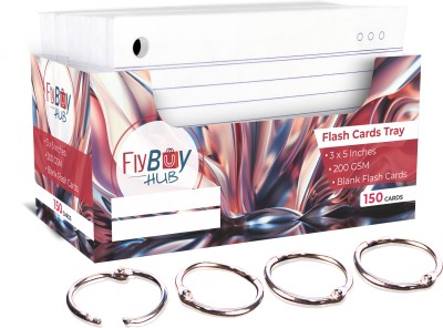 FlyBuy Hub Double SIDED Ruled Index Indexcard-200 GSM,150 Card 3x5 inch with 4 Binder Ring Regular Journal Ruled 150 Pages(White)