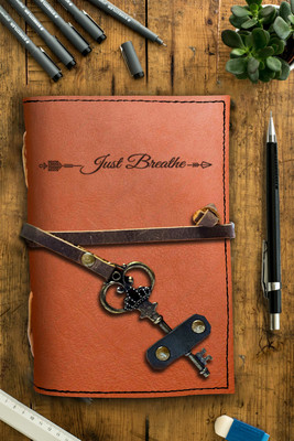 DI-KRAFT Handmade Classic Design Leather-Printed Leather A6 Diary Unruled 200 Pages(Brown 13)
