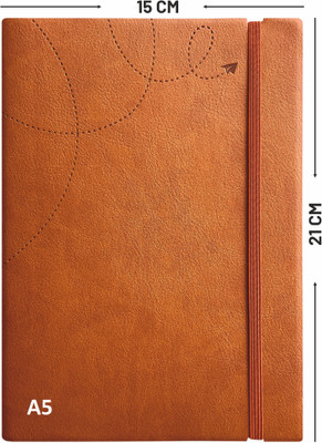 ANUPAM Flxy Journal College Ruled Notebook 80 Gsm Paper Leather Textured PU A5 Journal with Timeless Paper Plane Impression Cover Matching Elastic Closure 192 Pages(Tan)