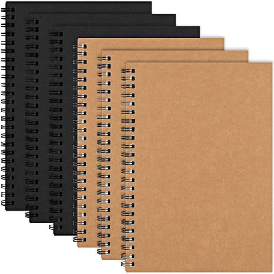 INNAXA Soft Cover Spiral Notebook Journal A5 Notebook Dotted 100 Pages(Brown, Black, Pack of 6)