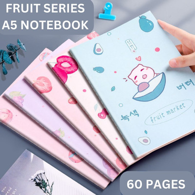 A R International Diaries and notebook A5 Diary Fruit Theme A5 Size Ruled Notebook Set | 5 Pcs Cute Kawaii Design 60 Pages(Multicolor, Pack of 5)