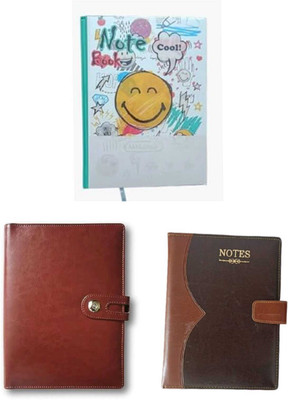 The Startup Bazaar Combo pack Lether Diary New Button Diary Office Diary B5 Diary 2024-2025 200 Pages(White, Brown, Brown, Pack of 3)