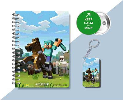 craft maniacs MINECRAFT DIARY & ONE KEYCHAIN & BADGE A5 Notebook RULED 120 Pages(Multicolor)