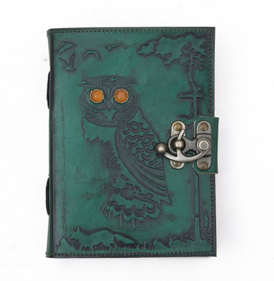 CRAFT CLUB Owl embose green leather notebook A5 Diary Unruled 200 Pages(Dark Green)