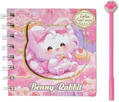 AuM Cute Bunny Diary/Notebook with Pen Return/ Birthday Gift for Kids Regular Diary Rulled 80 Pages(Pink, Pack of 2)