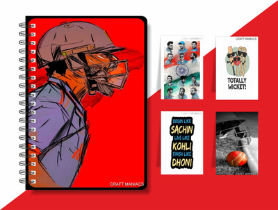 craft maniacs CRICKET & BOOKMARK COLLECTION A5 Notebook RULED 160 Pages(Red)