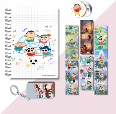 craft maniacs 2025 SHINCHAN DIARY & 6 FREEBIE BOOKMARKS & ONE KEYCHAIN & ONE BADGE A5 Notebook RULED 160 Pages(White)