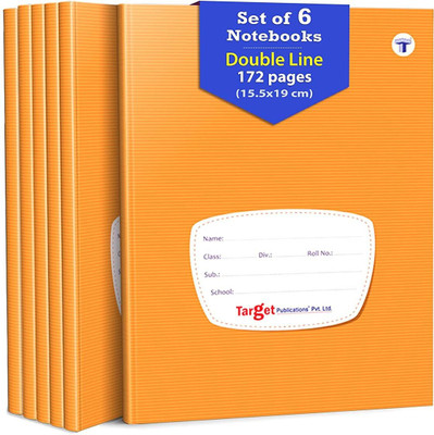 Target Publications Double Line Notebooks |Small Two Line Copy| 15.5x19 cm Approx | GSM 58|Set of 6 Regular Notebook Ruled 172 Pages(Brown, Pack of 6)