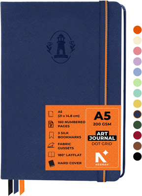 NEORAH ART JOURNAL | Dotgrid Notebook | 3 Bookmarks |Elastic Closure, Inner BackPocket A5 Journal DOTTED 160 Pages(Dark Blue)