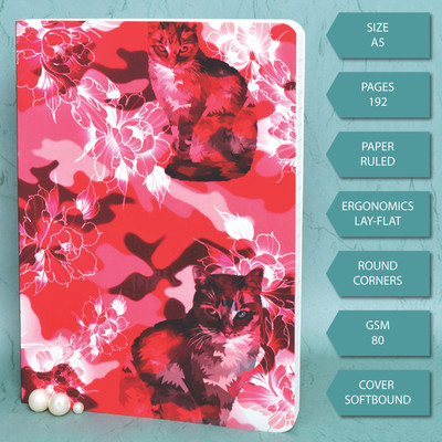 Memorys Softbound A5 Notebook With Rounded Corners (148mmX210mm), 80 GSM A5 Notebook Ruled 192 Pages(CATS)
