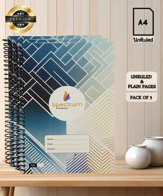 SPECTRUMNOTEBOOK Spiral Notebook A4 Notebook PLAIN AND UNRULLED 180 Pages(Blue, Pack of 3)