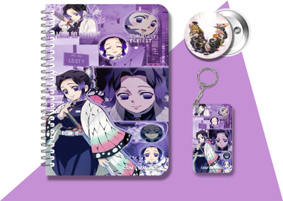 craft maniacs SHINOBU DIARY & KEYCHAIN & BADGE A5 Notebook RULED 160 Pages(Multicolor, Pack of 3)