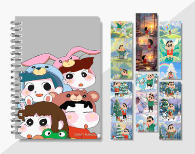 craft maniacs 2024 SHINCHAN DIARY & 6 FREEBIE BOOKMARKS A5 Notebook RULED 160 Pages(Multicolor)