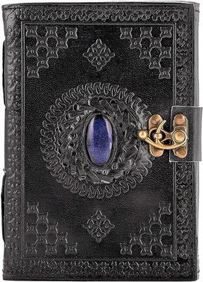 Krishna Handicrats One Stone Leather Journal Diary Leather Diary Journal/Notebook A5 Diary Plain 100 Pages(Black)