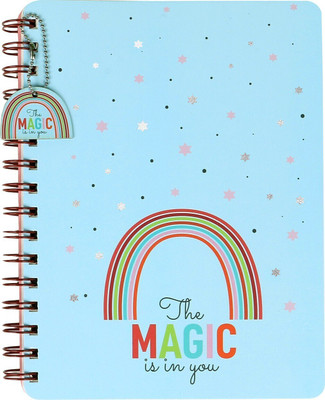 Doodle Magical Rainbow Wiro Bound Notebook with Bookmark Dangler & Two Sticker Sheets B5 Diary Ruled 160 Pages(Torquoise)