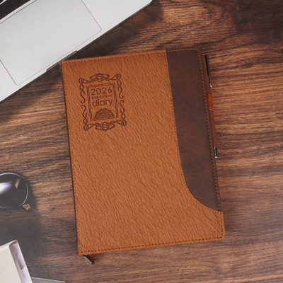 Erminio Palamino 2026 Tjermal Cover Executive Diary with Pen, Premium Leather Cover, Two-Tone B5 Diary Ruled 365 Pages(Brown)