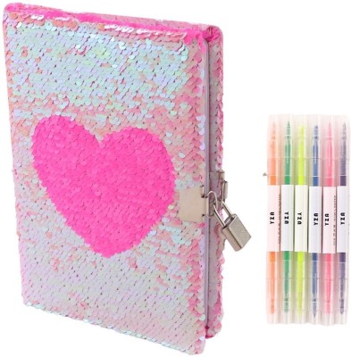 Tinker Squad Love Heart Sequins Diary Notebook for Girls | Aesthetic Diary with Pen Set Regular Notebook Ruled 160 Pages(Silver, Pack of 8)