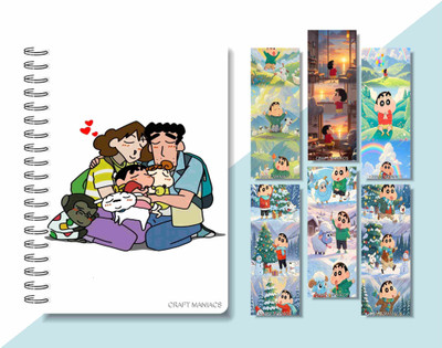 craft maniacs 2024 SHINCHAN DIARY & 6 FREEBIE BOOKMARKS A5 Notebook RULED 160 Pages(Multicolor)