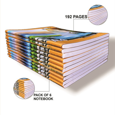 Budded Single Line| A4-29.7cm X 21.0cm | Pack Of 6 Notebooks Regular Notebook Ruled 192 Pages(White, Pack of 6)