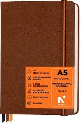 NEORAH - 208 Pages - 135 gsm | PRO SERIES Journal - Hardcover Ruled Notebook A5 Journal RULED 208 Pages(Brown)