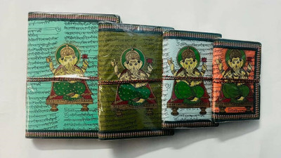 Badgoti Handicrafts Handmade GANESH Diary, Set of 4 Regular Diary UNRULING 300 Pages(Multicolor, Pack of 4)