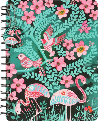Doodle Birds Of Paradise Wiro Notebook with Bookmark Dangler & Two Sticker Sheets B5 Diary Ruled 160 Pages(Green)