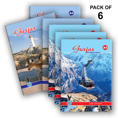 Gurjas Soft Bound Long A4 Notebook Ruled, Single Line 276 Pages(Multicolor, Pack of 6)