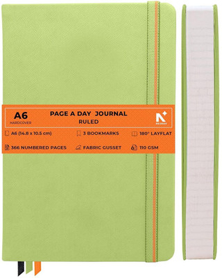 NEORAH 110 Gsm |A6 PAGE A DAY JOURNAL (14.8 X 10.5 cm) |Back Pocket |3 Silk Book Mark A6 Journal Ruled 368 Pages(Light Green)