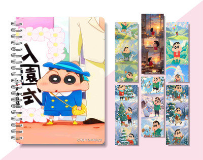 craft maniacs 2024 SHINCHAN DIARY & 6 FREEBIE BOOKMARKS A5 Notebook RULED 160 Pages(Multicolor)