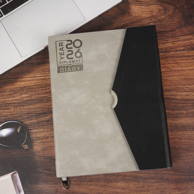 Erminio Palamino Year 2026 Luxury Executive Diary, Journal with Magnetic Flap Cover & Bookmark B5 Diary Ruled 365 Pages(Grey&Black)