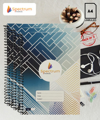 GARGANDASSOCI SPECTRUM A4 Notebook PLAIN AND UNRULLED 180 Pages(Blue, Pack of 3)
