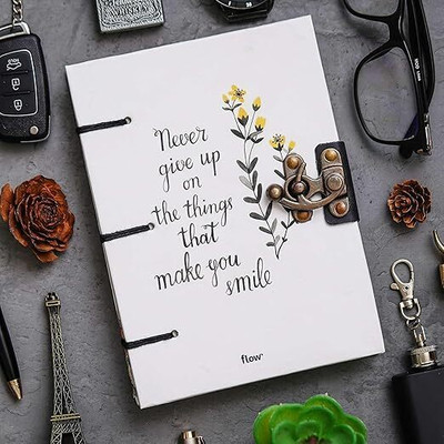 ARSHAD HANDICRAFT Classic Printed Journal A5 Diary Plain 200 Pages(White)