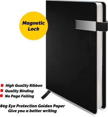 More Choice A5 Notebook Designer Leatherette Cover with Magnetic Lock button A5 Notebook Single Rule 200 Pages(Black)