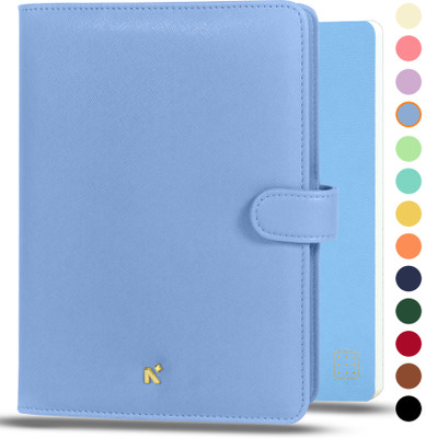 NEORAH A5 Notebook SLEEVE with SNAP + JOURNAL | Faux Leather + Penloop| 6 Card SlotS | A5 Organizer DOTGRID 160 Pages(Light Blue)