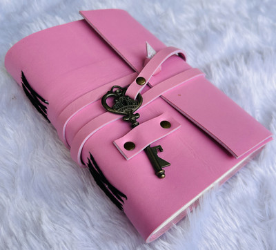 MAKENSTYLECOLLECTION Pink Leather journal with key lock pattern a5 SIZE A5 Journal Unruled 200 Pages(Pink)