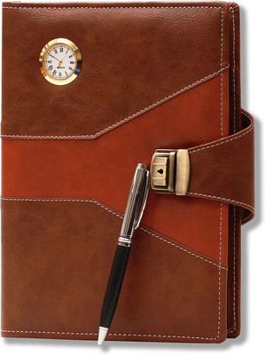 COI Cooperate Diary |stylish lock with watch and calculator |Designer Dairy with pen B5 Diary Ruled 365 Pages(Brown)