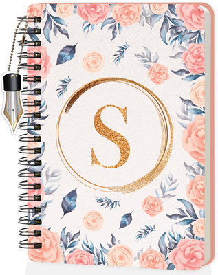 Jhingalala Wiro Diary With Initial Letter S Floral Design Spiral Notebook With Dangler A5 Notebook Ruled 160 Pages(Initial S)