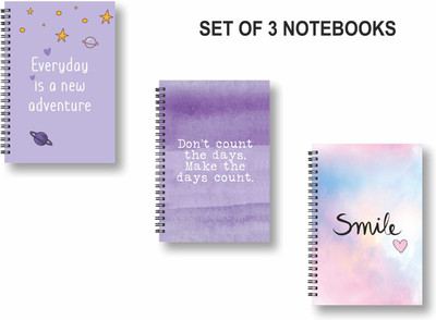 ROT RIX combo of 3 Notebooks A5 Diary Ruled 144 Pages(Violet, Multicolor, Pack of 3)